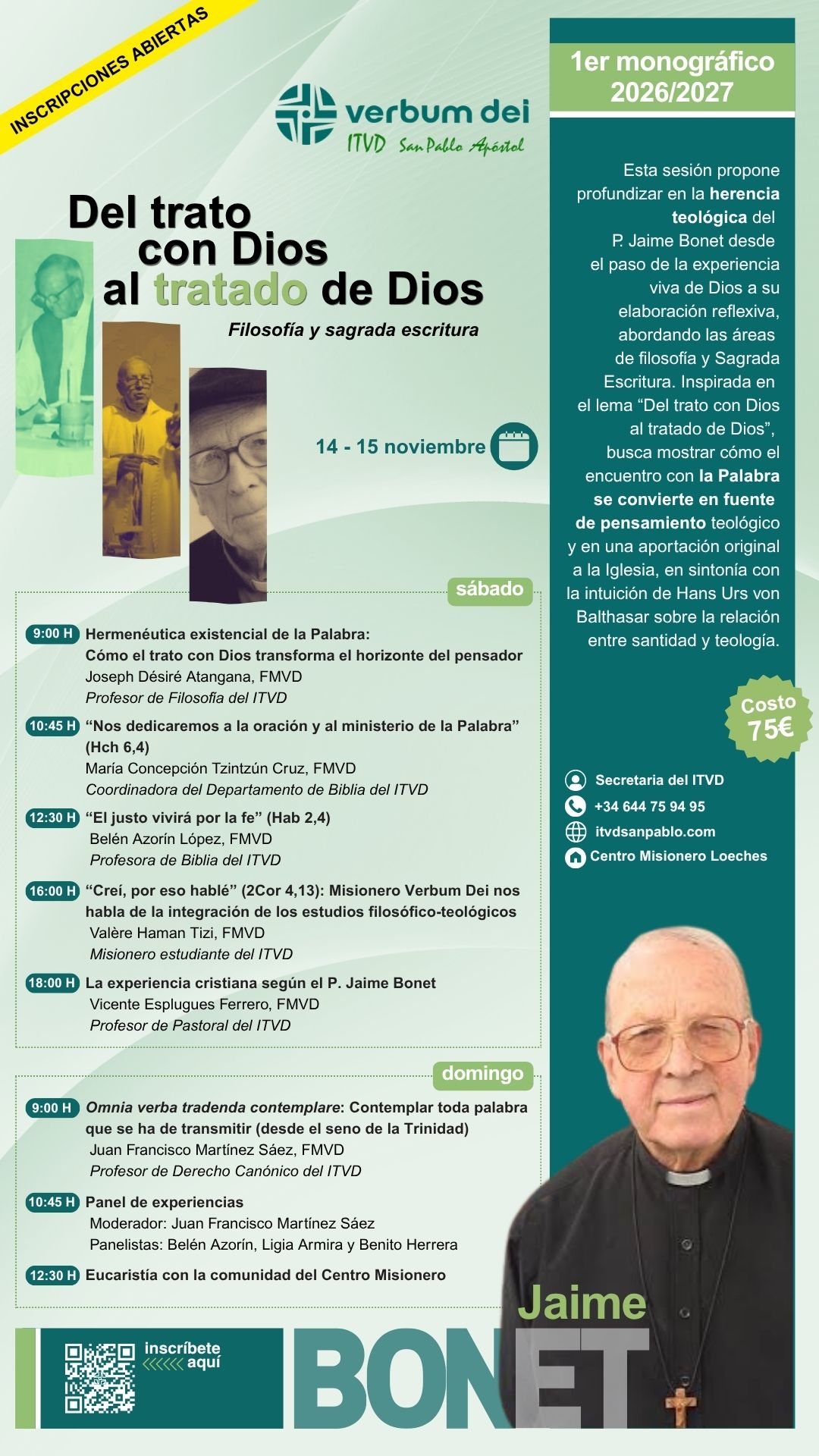 Instituto Teológico Verbum Dei monográfico oración teología Jaime Bonet